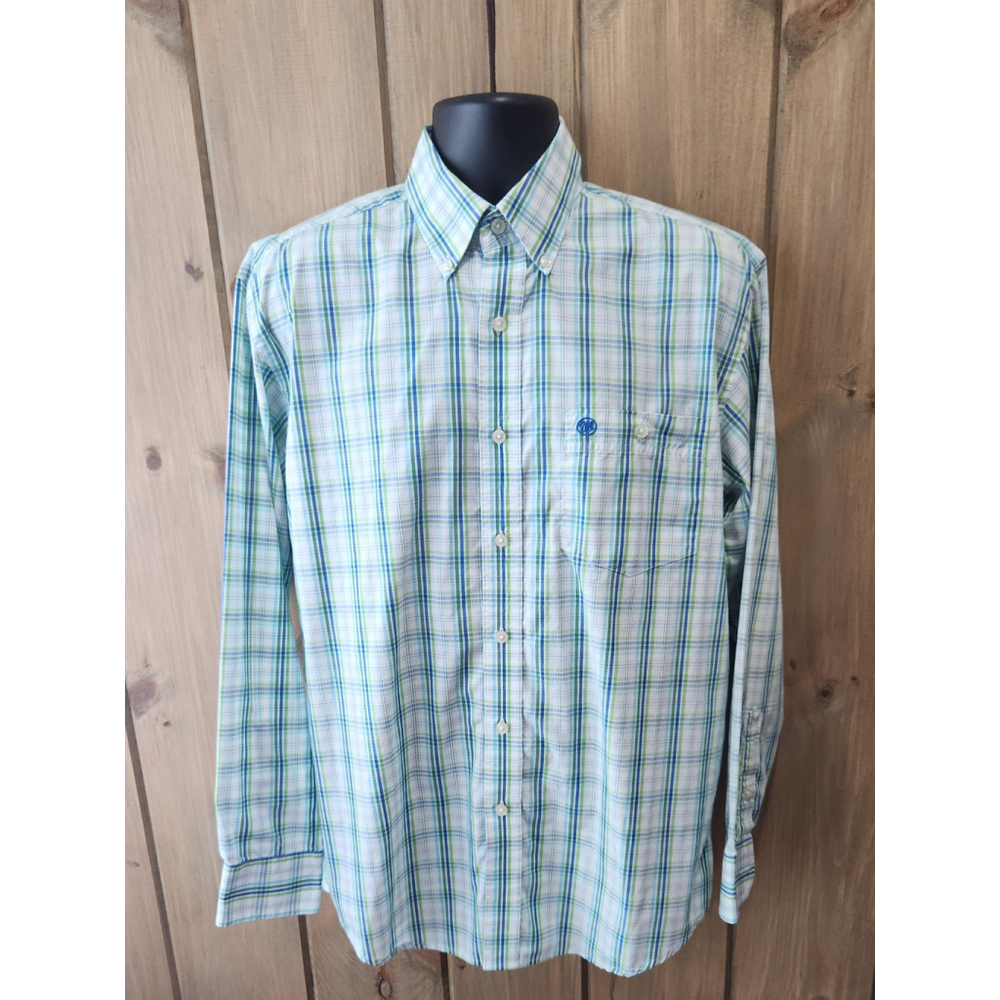 Men's Wrangler Shirt Blue Green Plaid Size XL